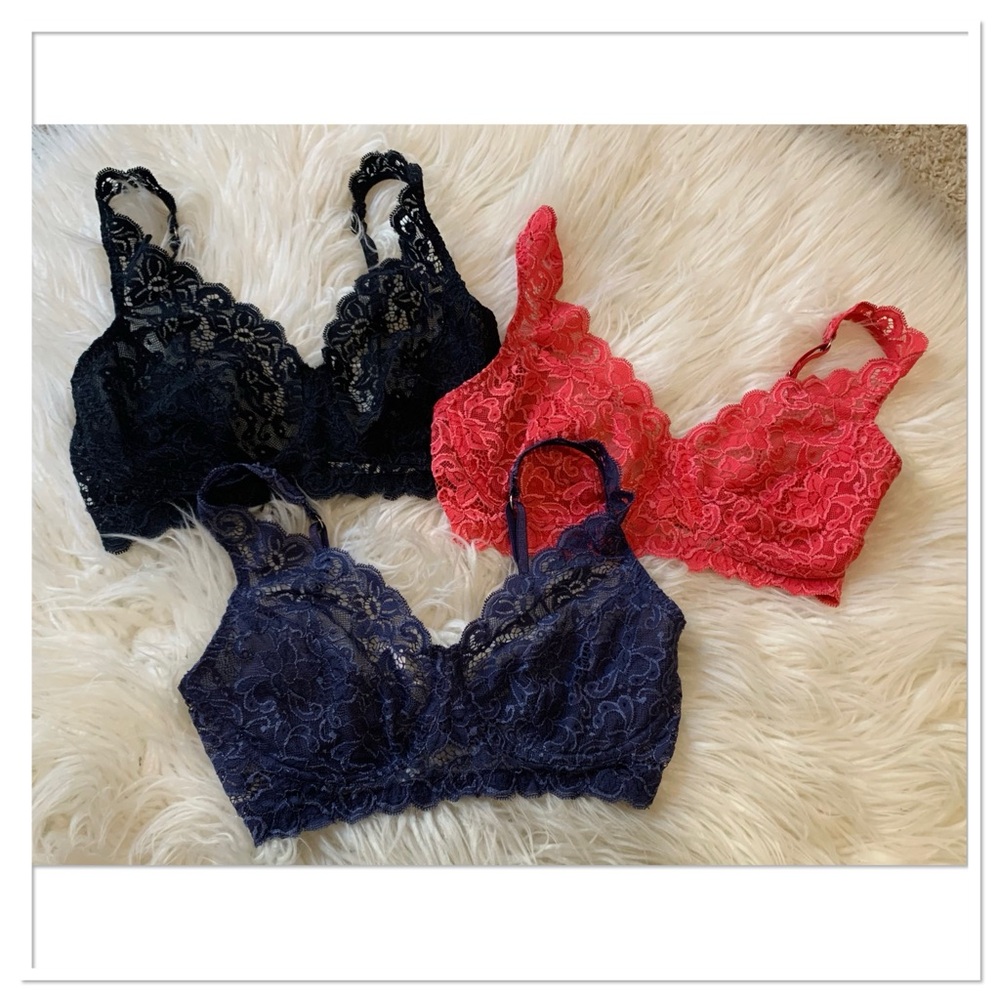 Hanro Luxury Moments Lace Bralette Bundle Black Blue Red Size 34D